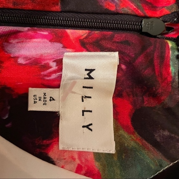 Milly New York Floral Sheath Dress with Mesh Inset & Piping - Picture 10 of 16